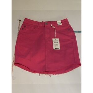 NWT Judy Blue Denim Skirt High Waist Raw Hem Hot Pink Mini Size 6